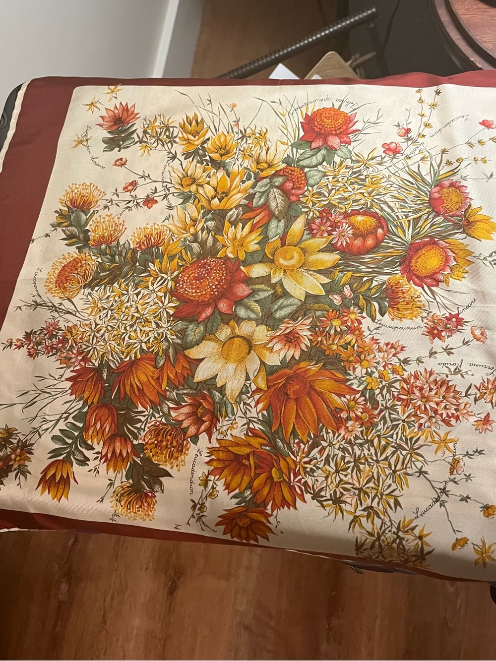 Floral Silk vintage Scarf in Cream and Autumn Hues